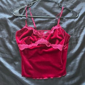 Wine red velvet cropped tank.